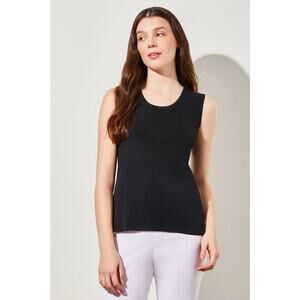 Ming Wang Scoop Neck Soft Knit Ribbed Tank Top, Black, New, Sz L